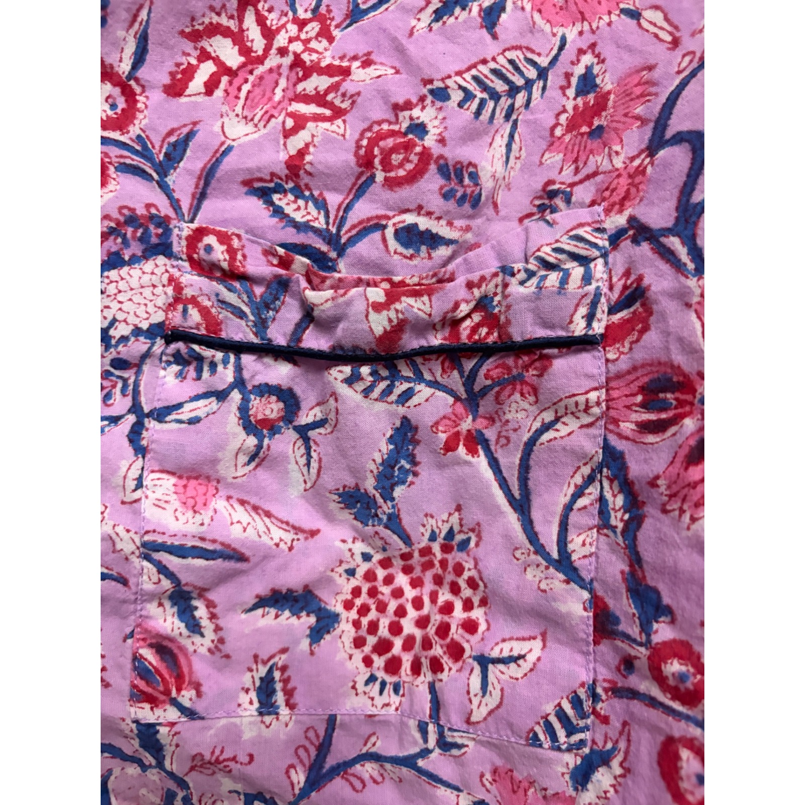 Pax Philomena Hand Block Print Floral Pink Cotton Pajama Set Shorts Large L — image 7 of 8